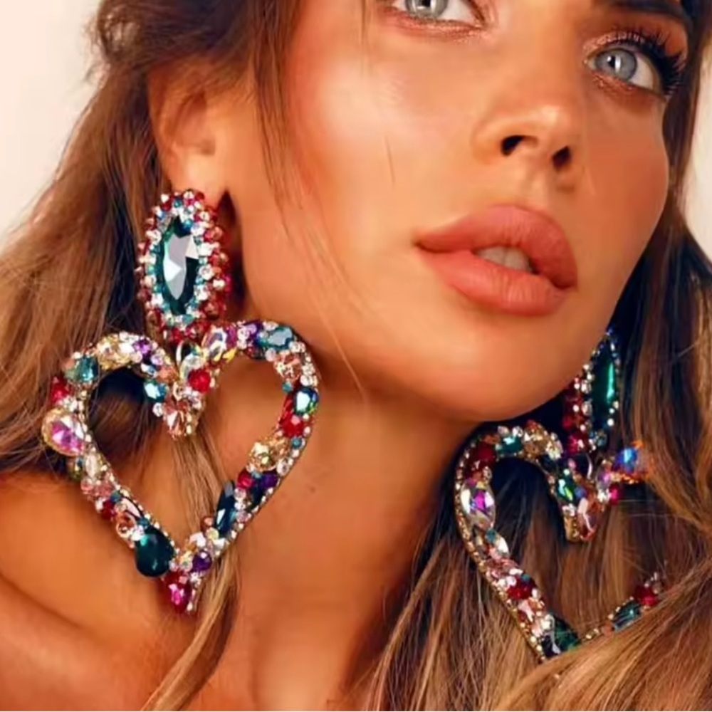 Multicolor Gemstone Statement Earrings - image 2